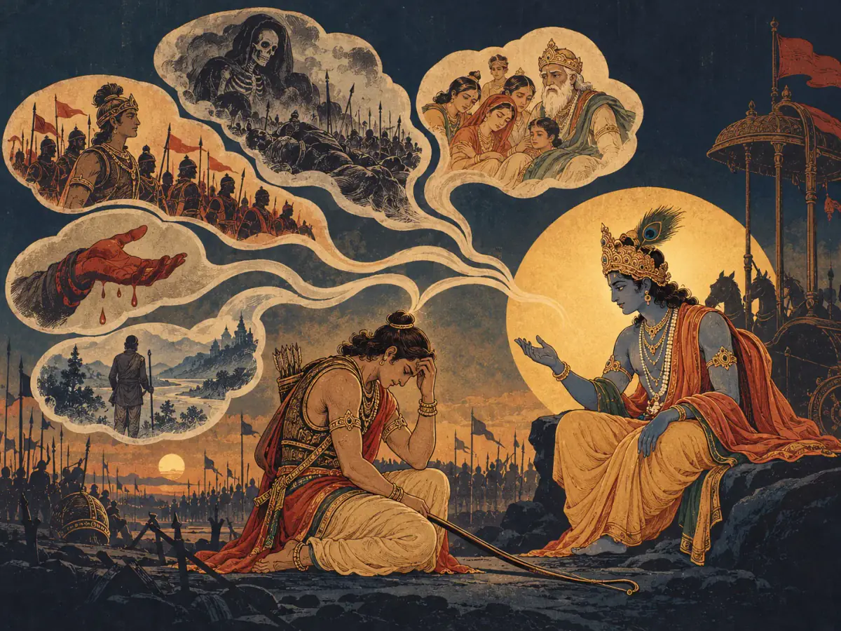 Five streams of concern converge at the moment Arjuna asks to be taught.