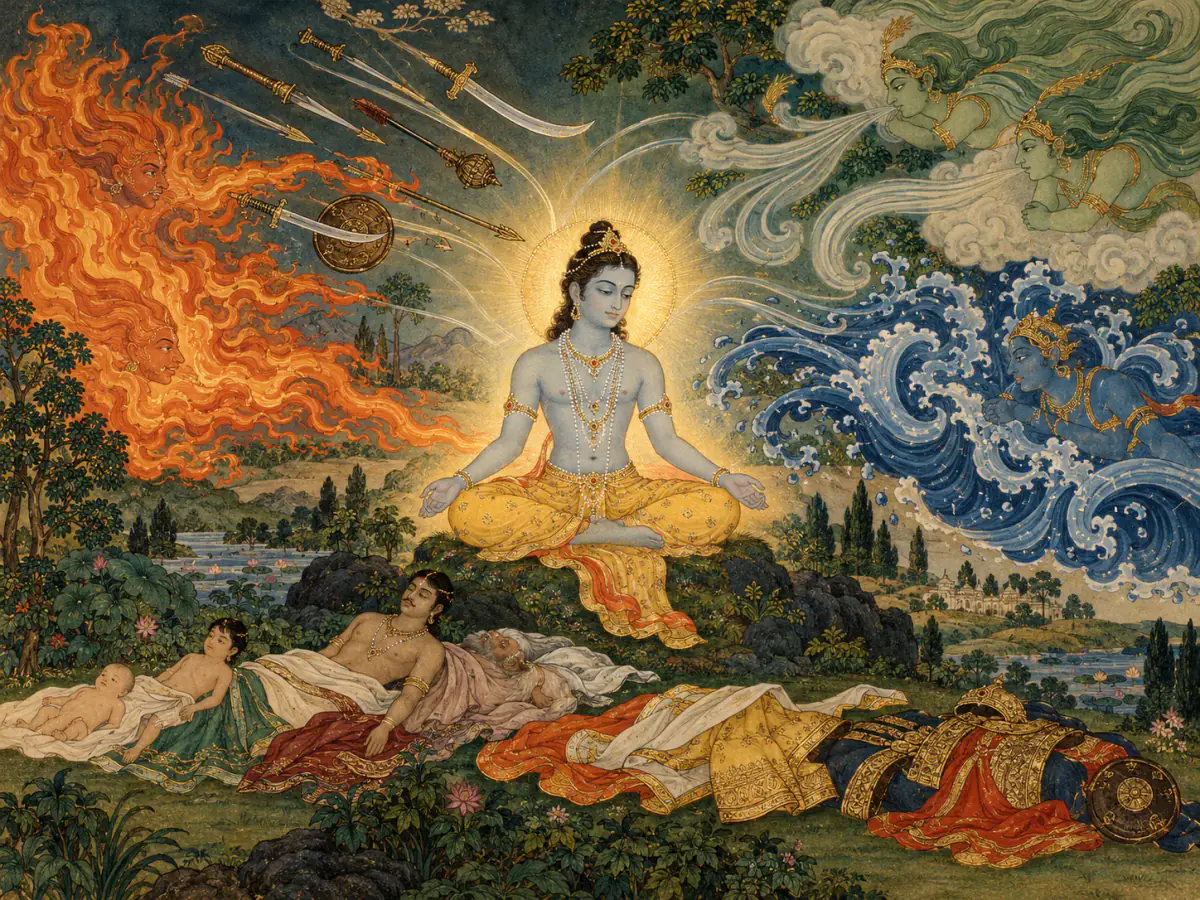 Indian miniature style visual explanation of Temporary sensations call for tolerance