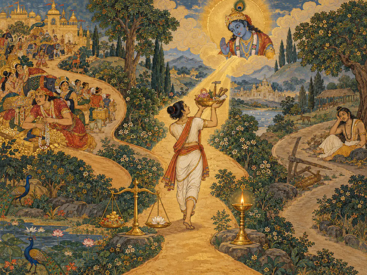 Indian miniature inspired visual summary of Three orientations to work