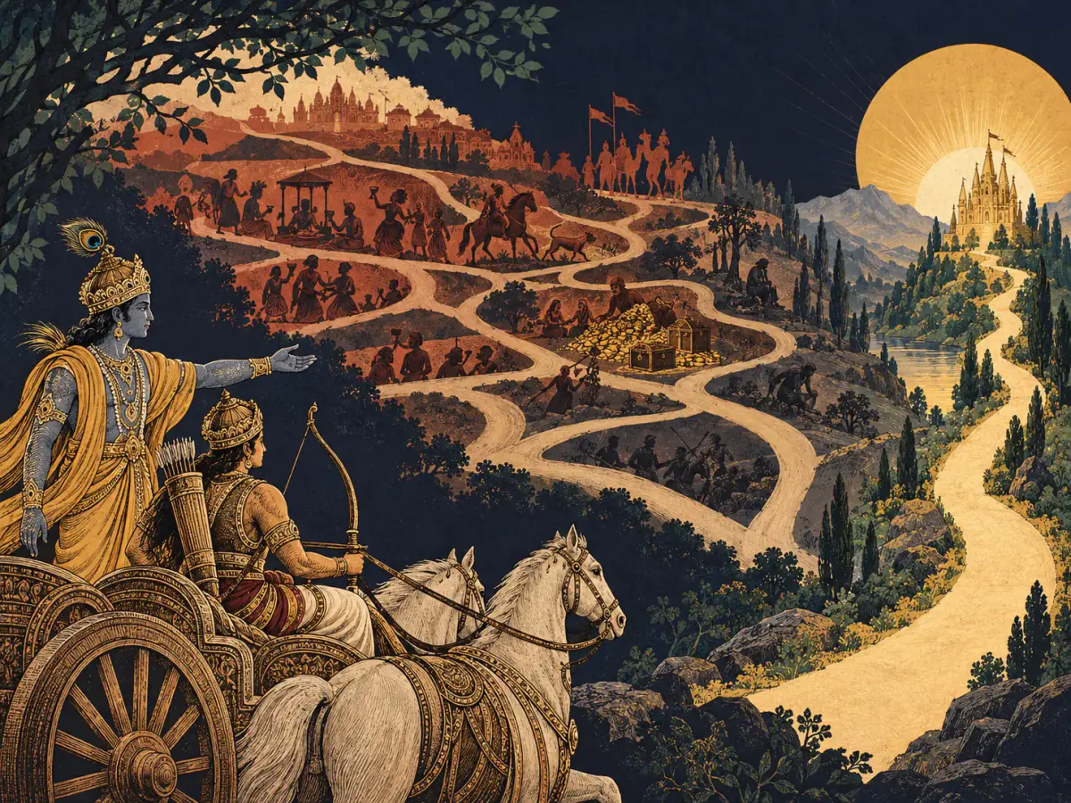 An archer acts carefully while the fruit of action is offered beyond possessive control.