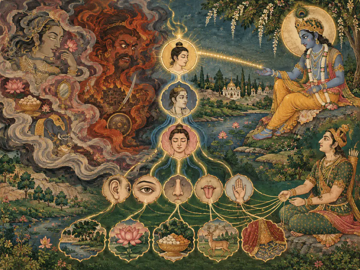 Indian miniature style visual explanation of Offering does not erase individuality