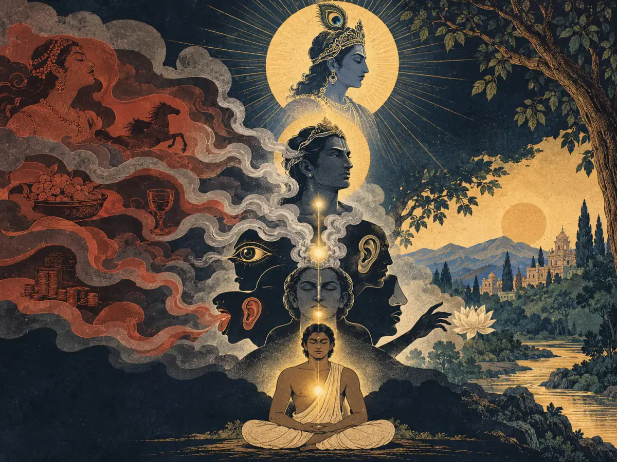 A royal path of example is paired with the inner contest between senses, mind, intelligence and self.