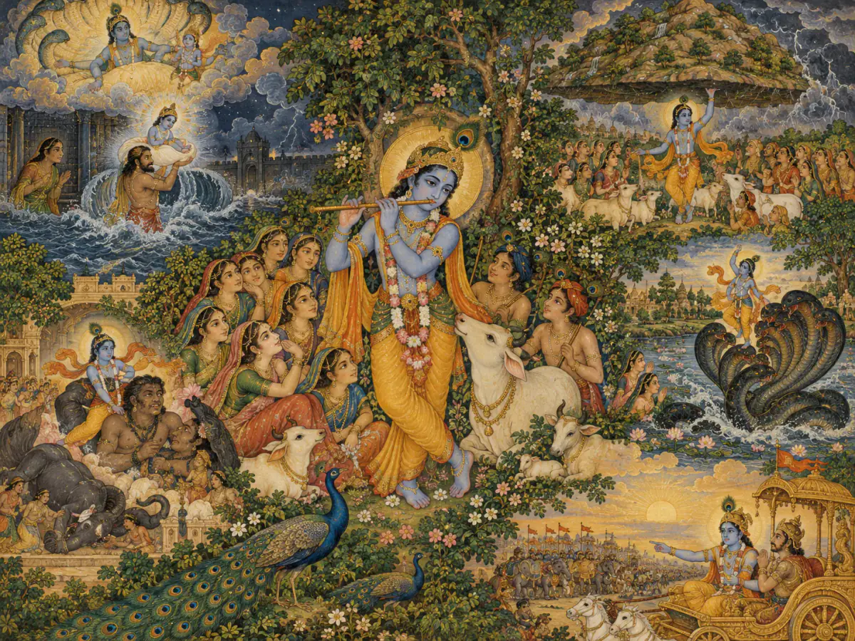 Indian miniature style visual explanation of Avatāra has purpose