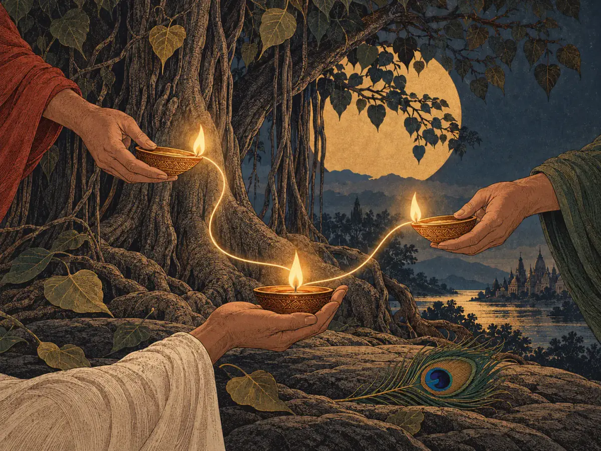 The avatāra descends by divine will, not by material compulsion.