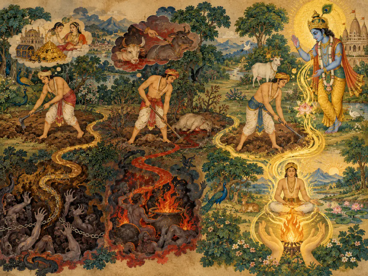 Indian miniature inspired visual summary of Action discernment matrix
