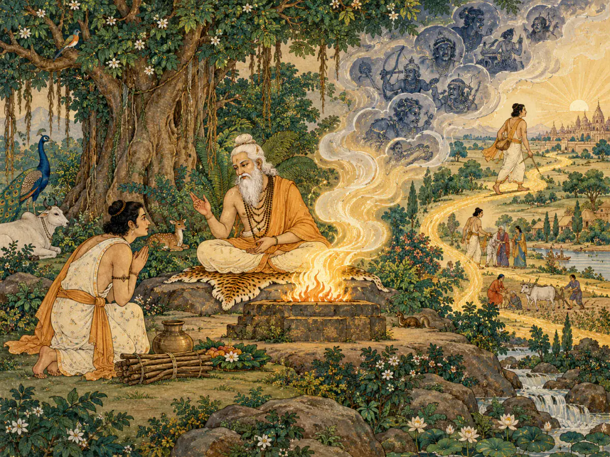Indian miniature style visual explanation of Many sacrifices converge in knowledge