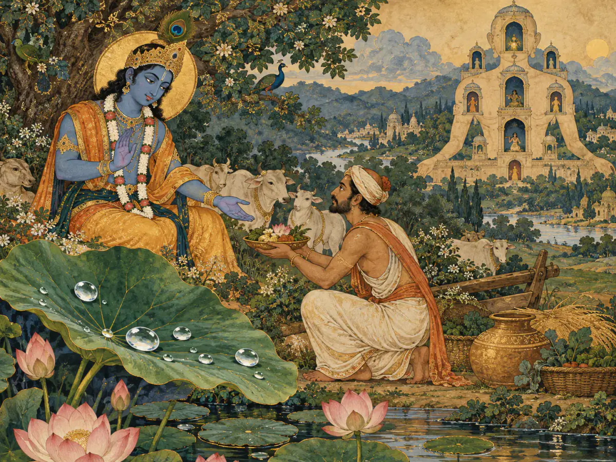Indian miniature inspired visual summary of Action without reaction