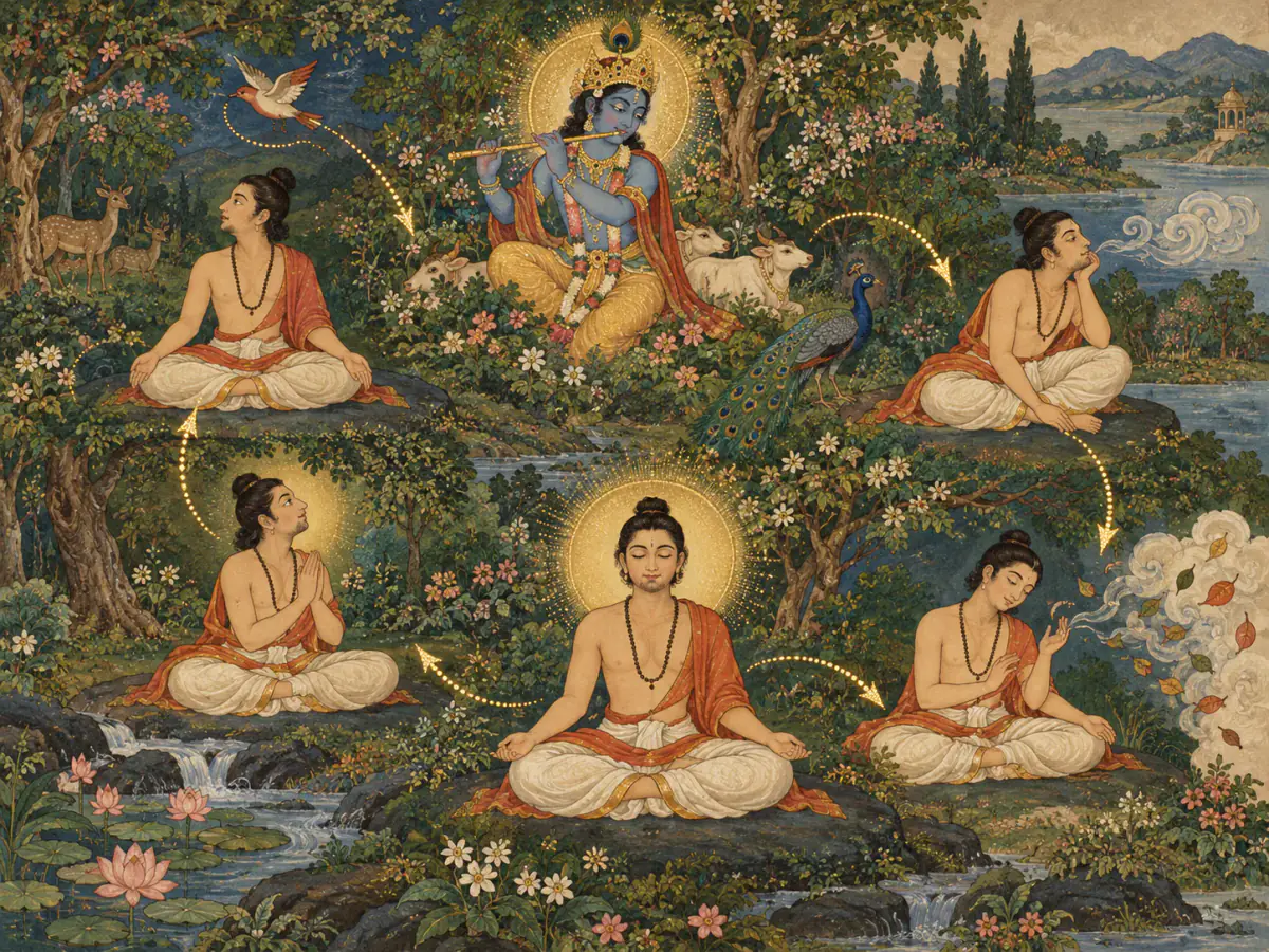 Indian miniature style visual explanation of Concentration is repeated return