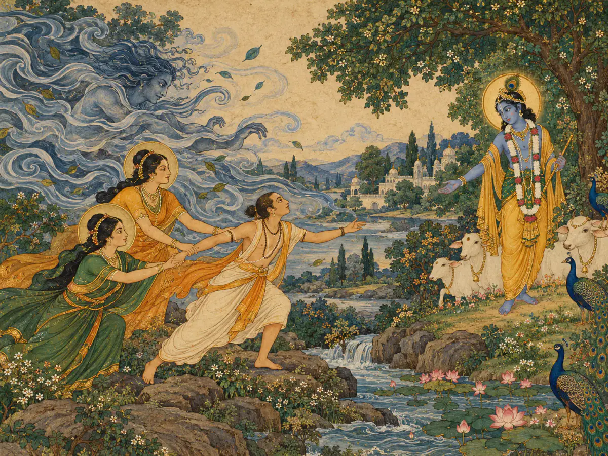 Indian miniature inspired visual summary of Practice meets restlessness