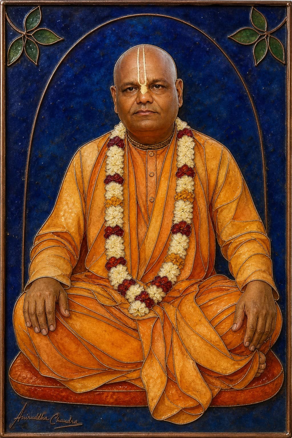 Stained glass portrait of Śrīla Rādhā Govinda Dāsa Gosvāmī Mahārāja