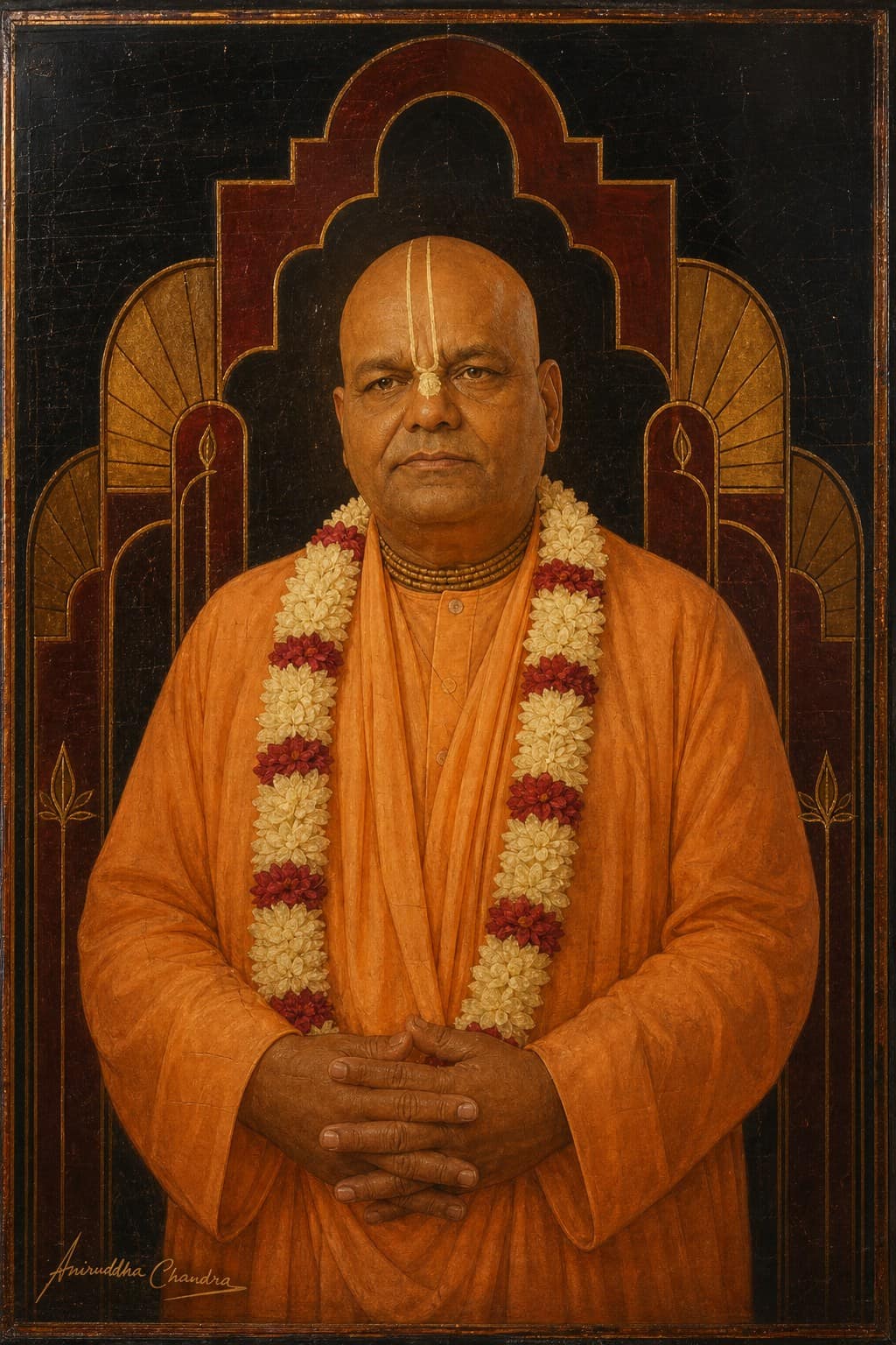 Art Deco devotional portrait of Śrīla Rādhā Govinda Dāsa Gosvāmī Mahārāja