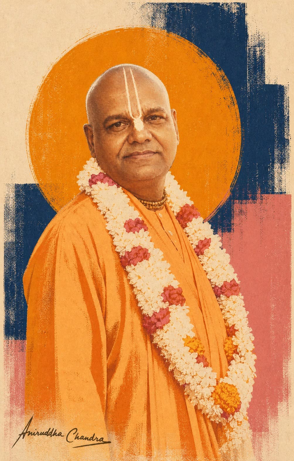 Graphic screen-print portrait of Śrīla Rādhā Govinda Dāsa Gosvāmī Mahārāja