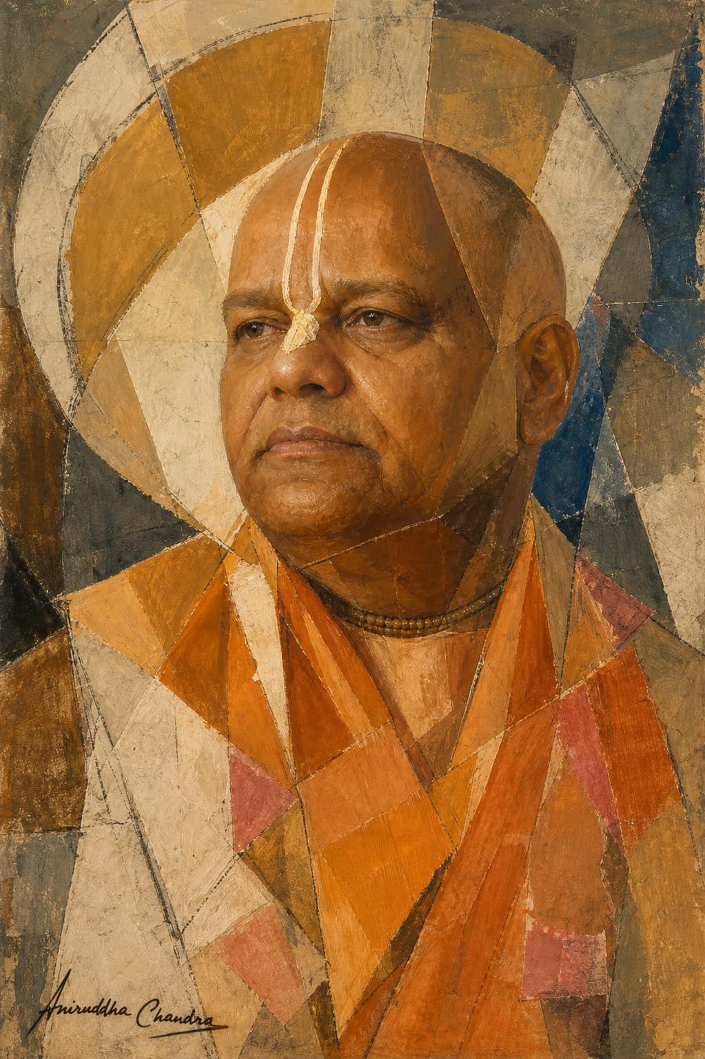 Geometric modernist portrait of Śrīla Rādhā Govinda Dāsa Gosvāmī Mahārāja